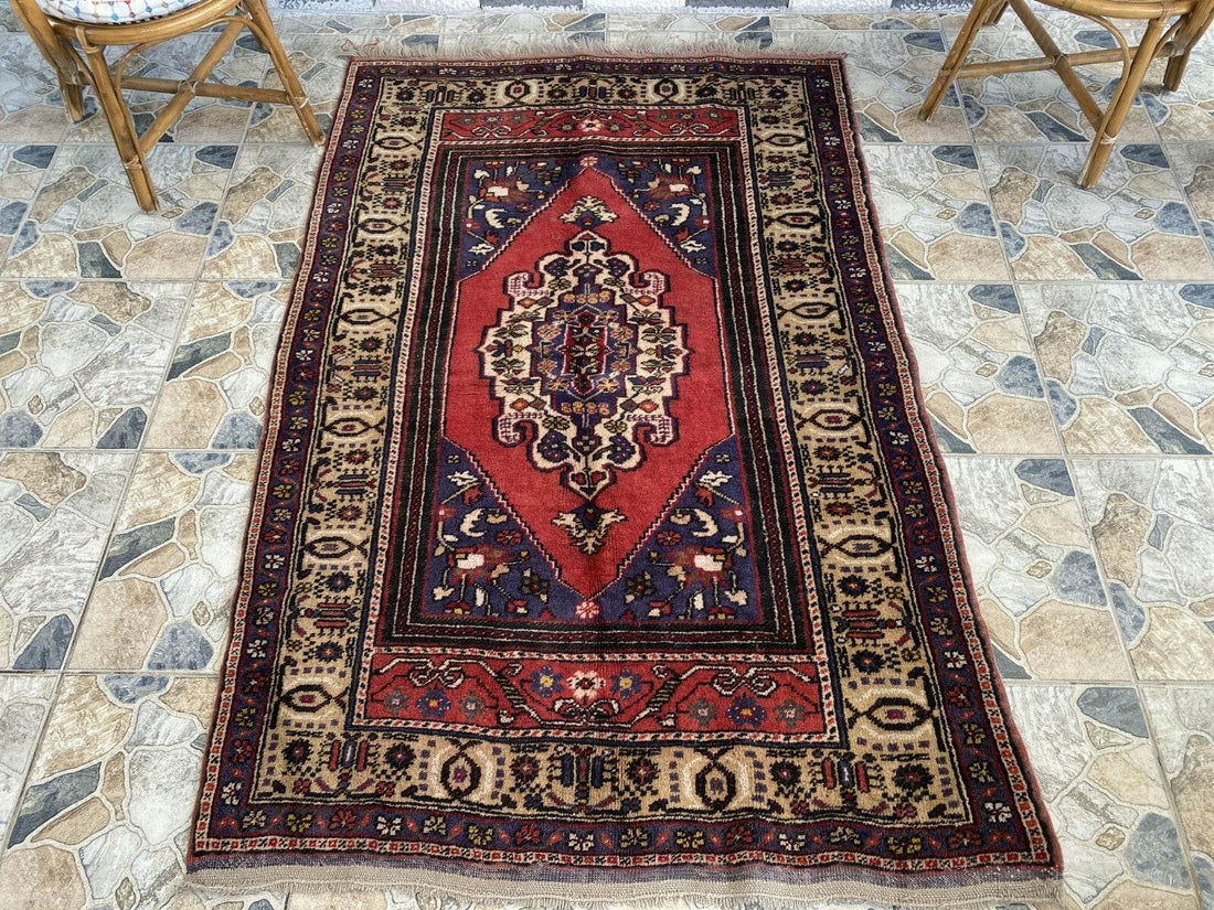 Vintage Turkish Rug | 4.3 x 6.5 ft | Handmade Geometric Anatolian Wool Area Rug