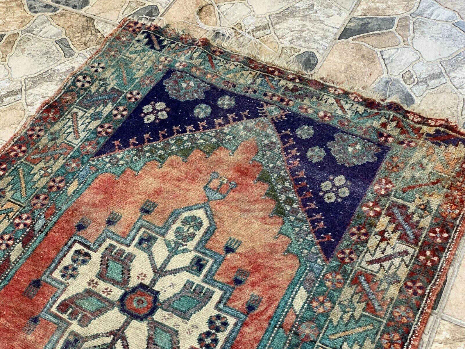 Vintage Turkish Rug | Tribal Wool Handmade Farmhouse Antique Twin 3.4ftx9.8 ft