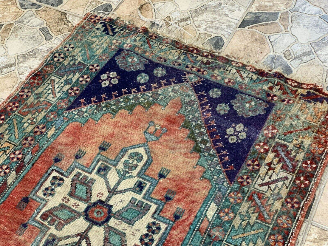 Vintage Turkish Rug | Tribal Wool Handmade Farmhouse Antique Twin 3.4ftx9.8 ft