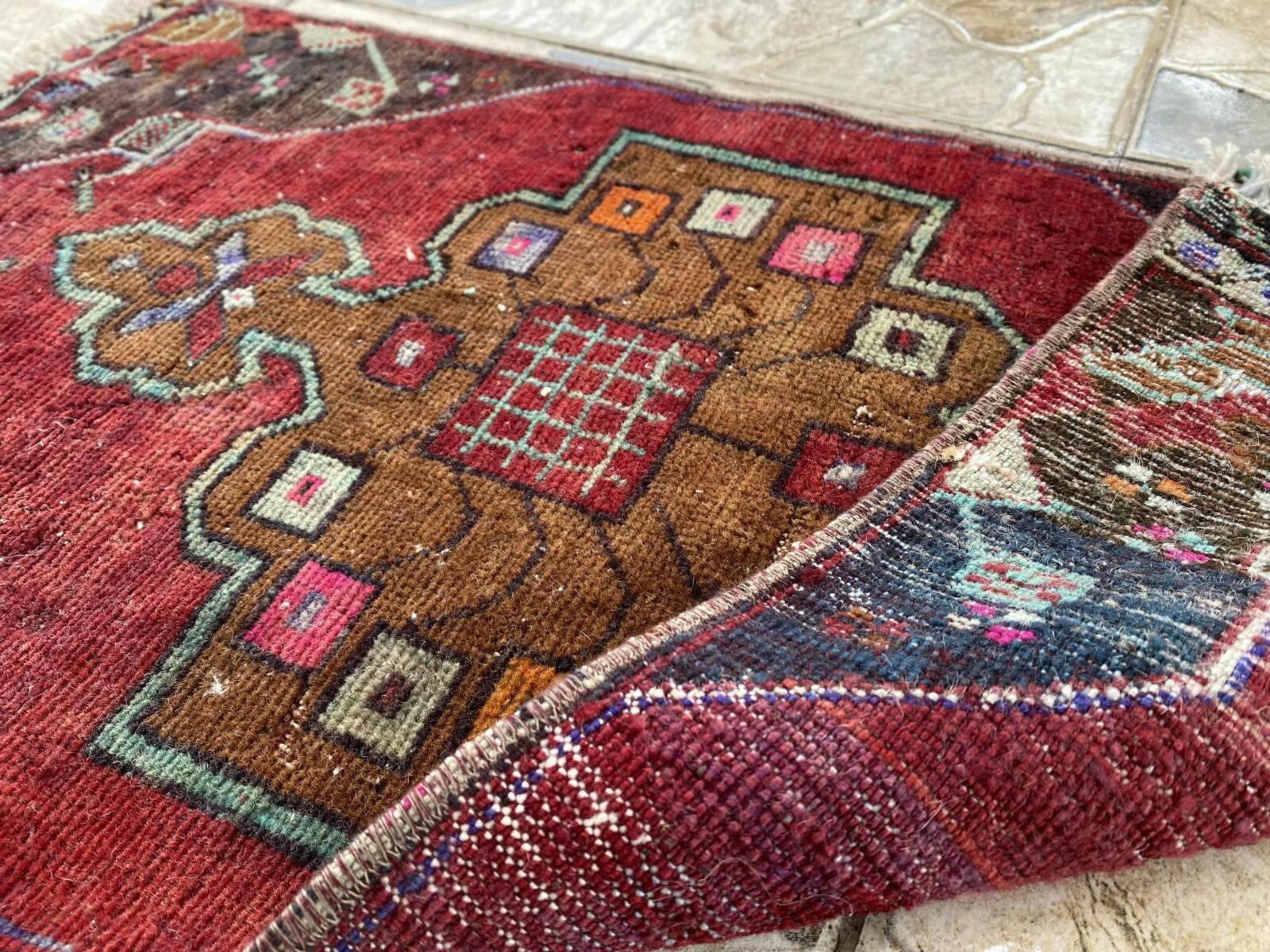 Handmade Turkish Vintage Rug | 1970s Tribal Wool Farmhouse Antique Small Carpet