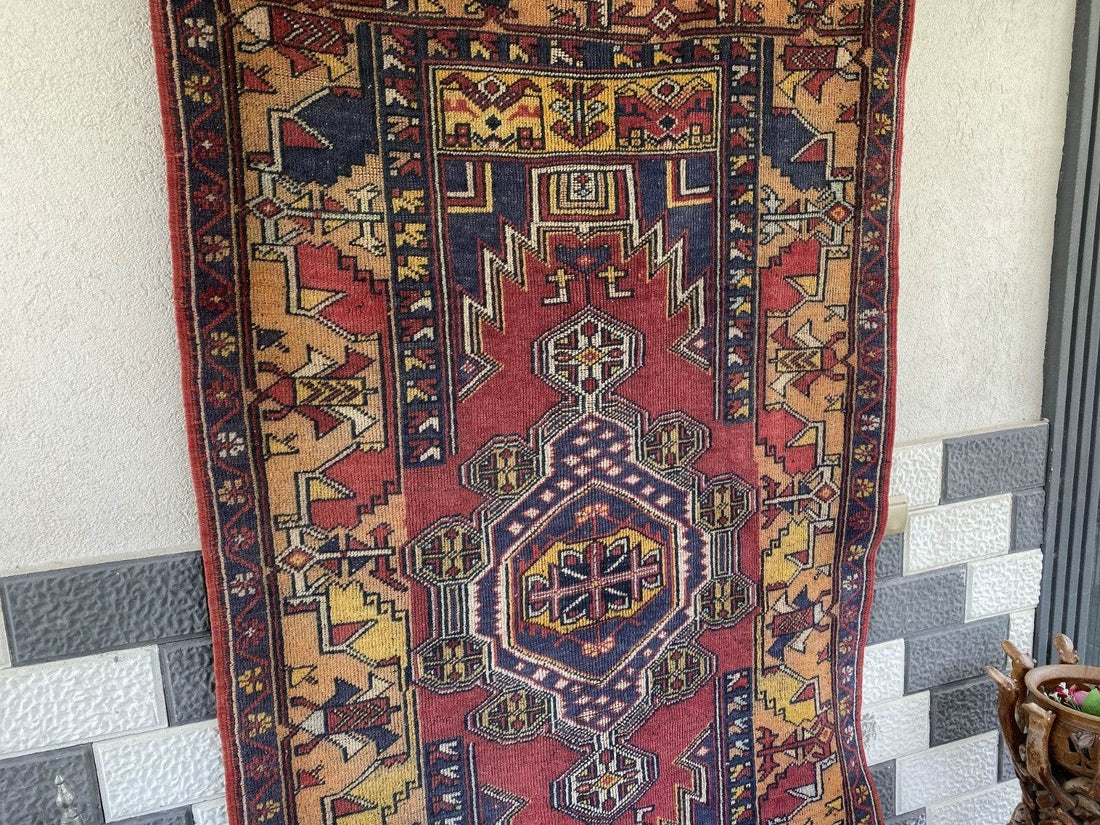 Vintage Turkish Anatolian Rug | 4 x 6.6 ft | Handknotted Geometric Wool Carpet