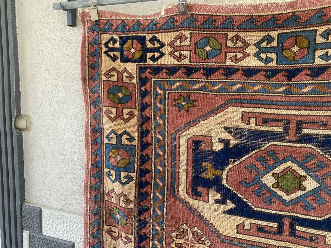 Vintage Turkish Rug | 5.3 x 7.9 ft Hand-Knotted Wool Faded Pastel Anatolian Area