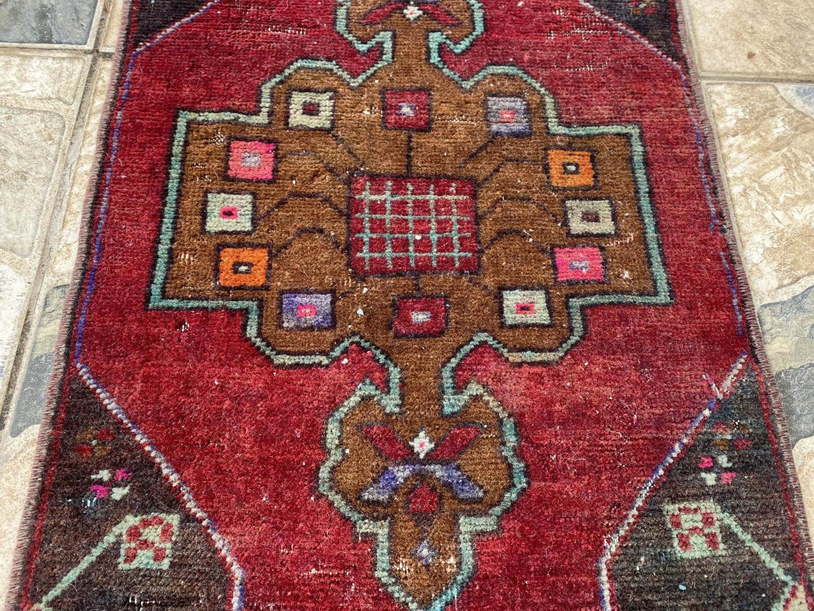 Handmade Turkish Vintage Rug | 1970s Tribal Wool Farmhouse Antique Small Carpet