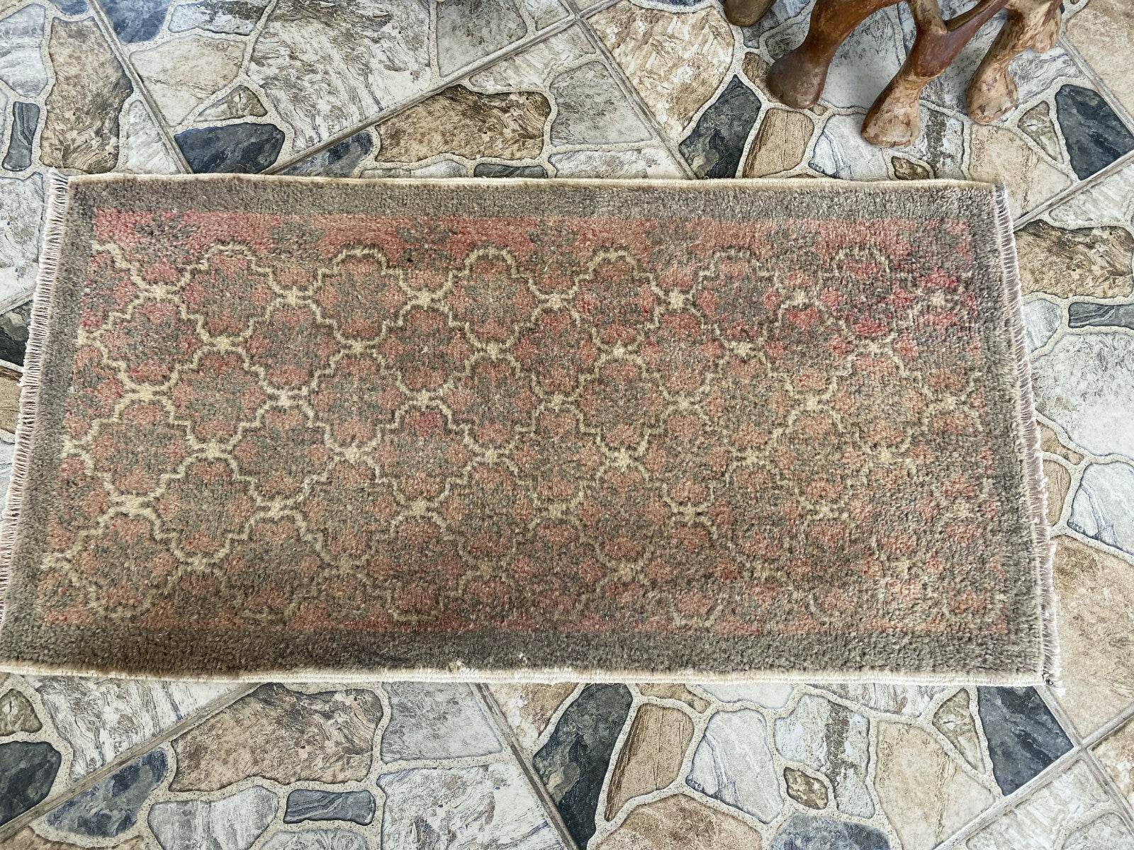 Vintage Hand-knotted Rug | Tribal Wool Farmhouse Antique 1980s Turkish Small Rug