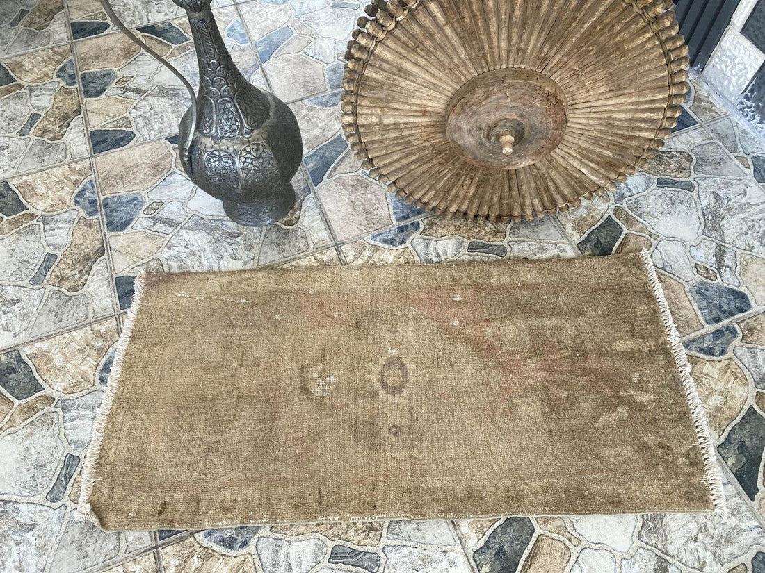 Faded Vintage Turkish Rug | 1960s Anatolian Handmade Wool | Neutral Earth Tones