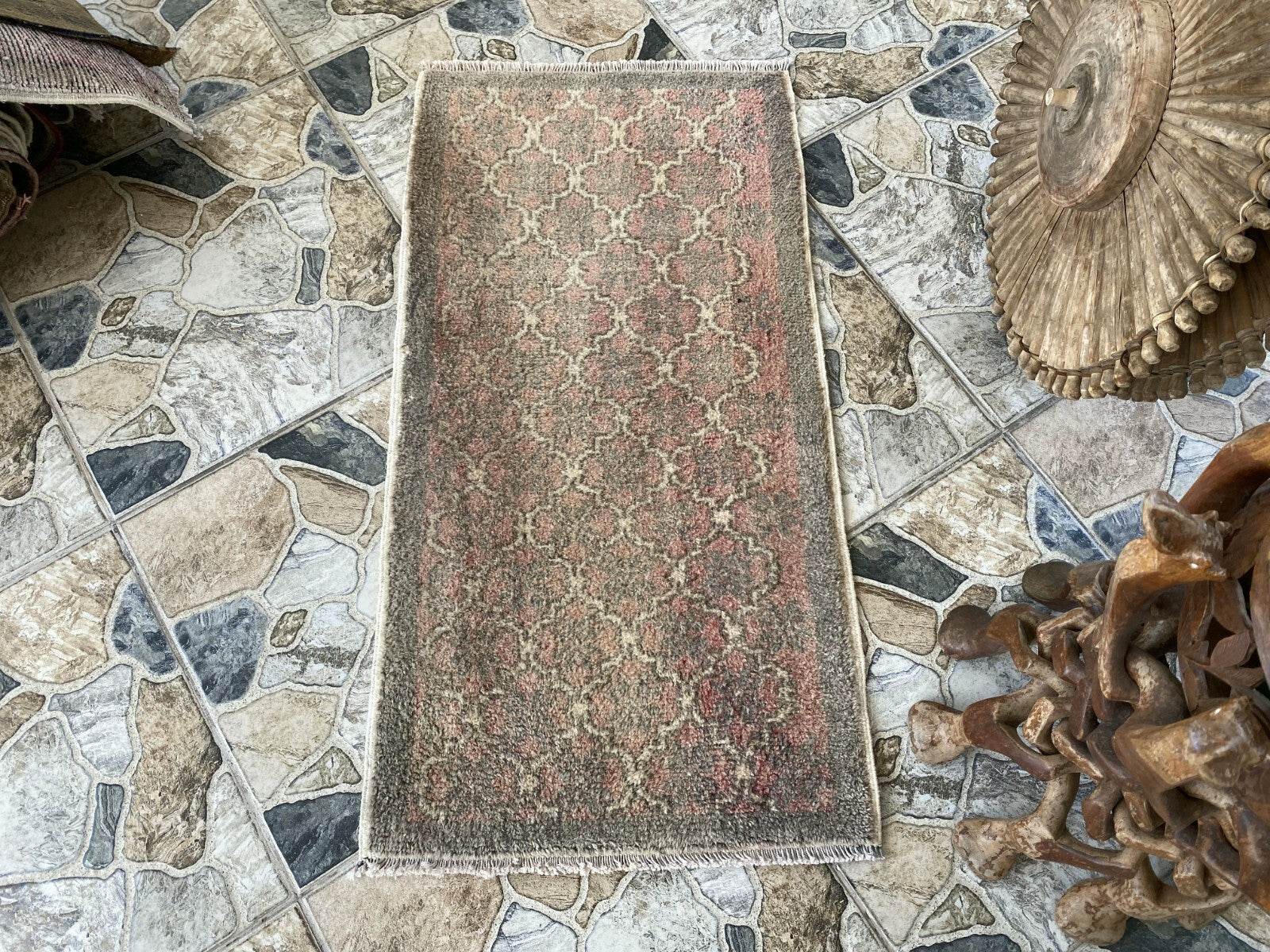 Vintage Hand-knotted Rug | Tribal Wool Farmhouse Antique 1980s Turkish Small Rug