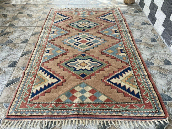 Vintage Kurdish Wool Rug - Handmade Bohemian Turkish Farmhouse Area Rug 4x7 ft