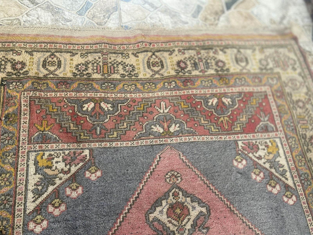 Vintage Turkish Rug | Tribal Hand-Knotted Wool Farmhouse Antique Carpet 4.16 x 7.93 ft