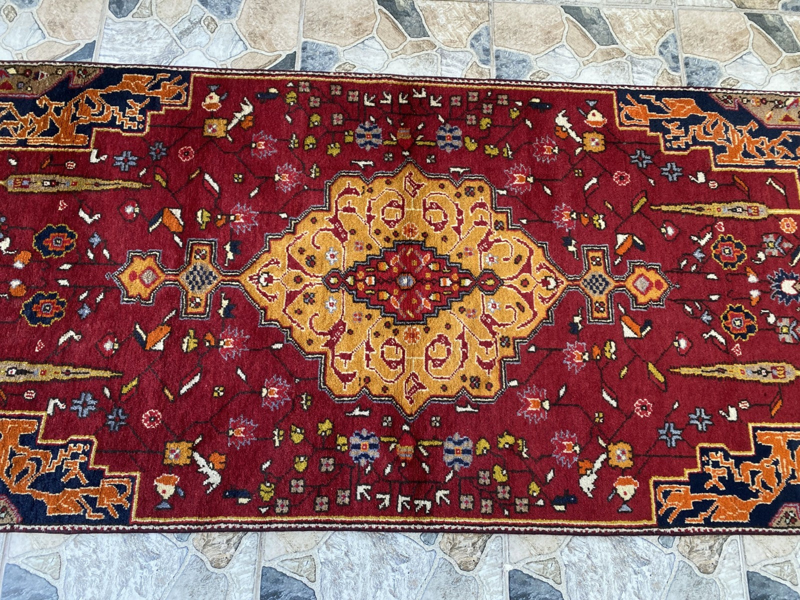 Vintage Turkish Runner Rug | 3.2 x 7.0 ft | Traditional Geometric Runner