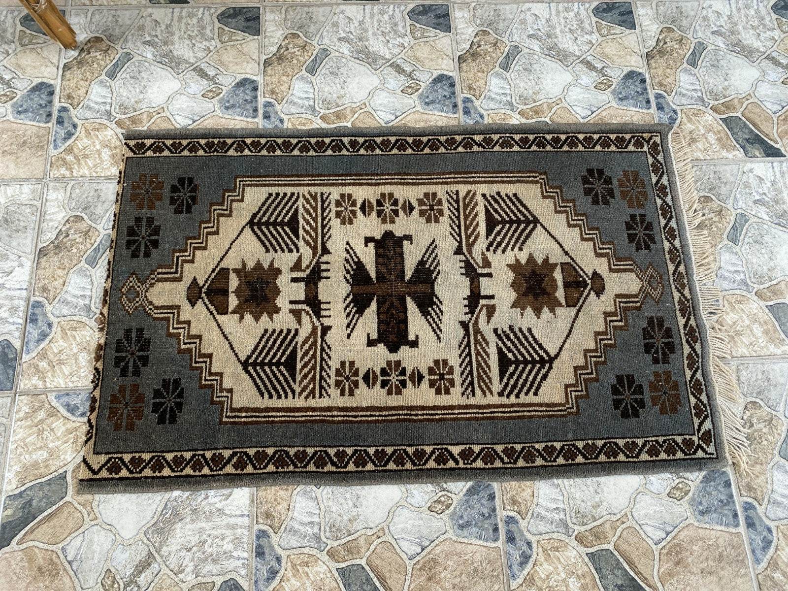 Vintage Turkish Rug | 2.5 x 3.9 ft Hand-Knotted Wool Rustic Distressed Anatolian