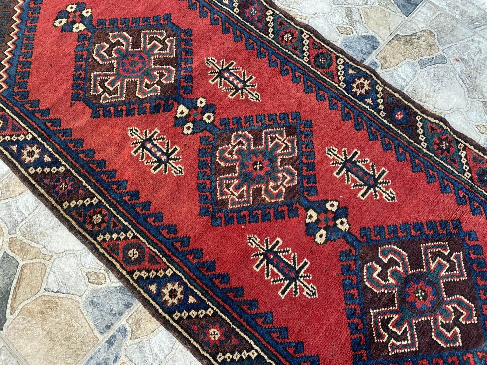 Geometric Turkish Vintage Rug,Farmhouse Handmade Anatolian Village Rug 2.6x9.8Ft