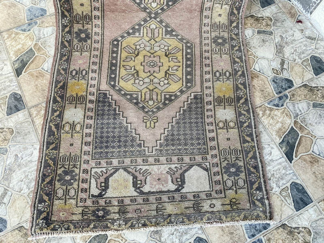 Geometric Turkish Vintage Rug | Handwoven Anatolian Area 1960s Wool Authentic