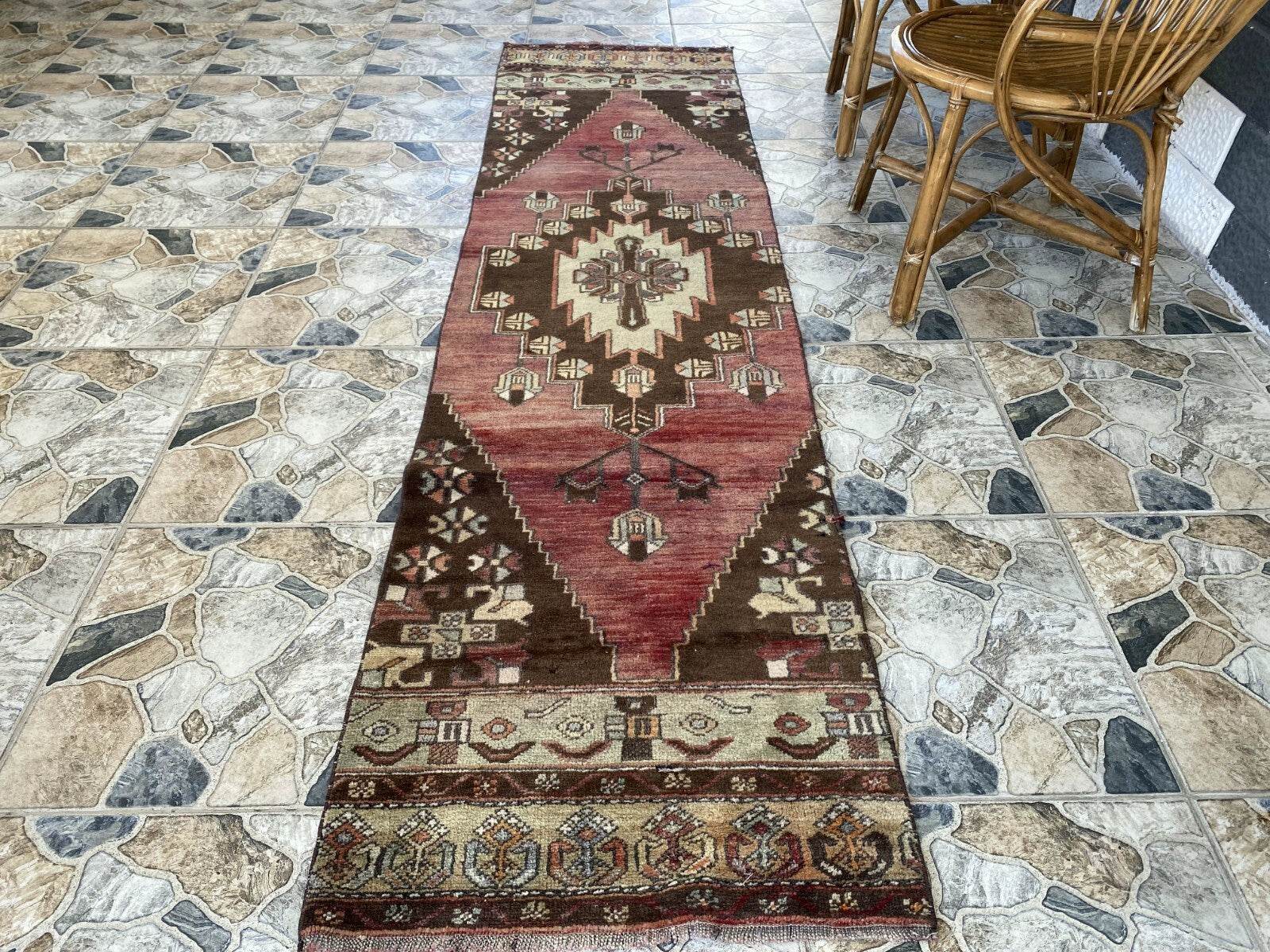 Vintage Rug | Farmhouse Antique Wool Anatolian Runner Handmade Turkish 2.1x8.6ft