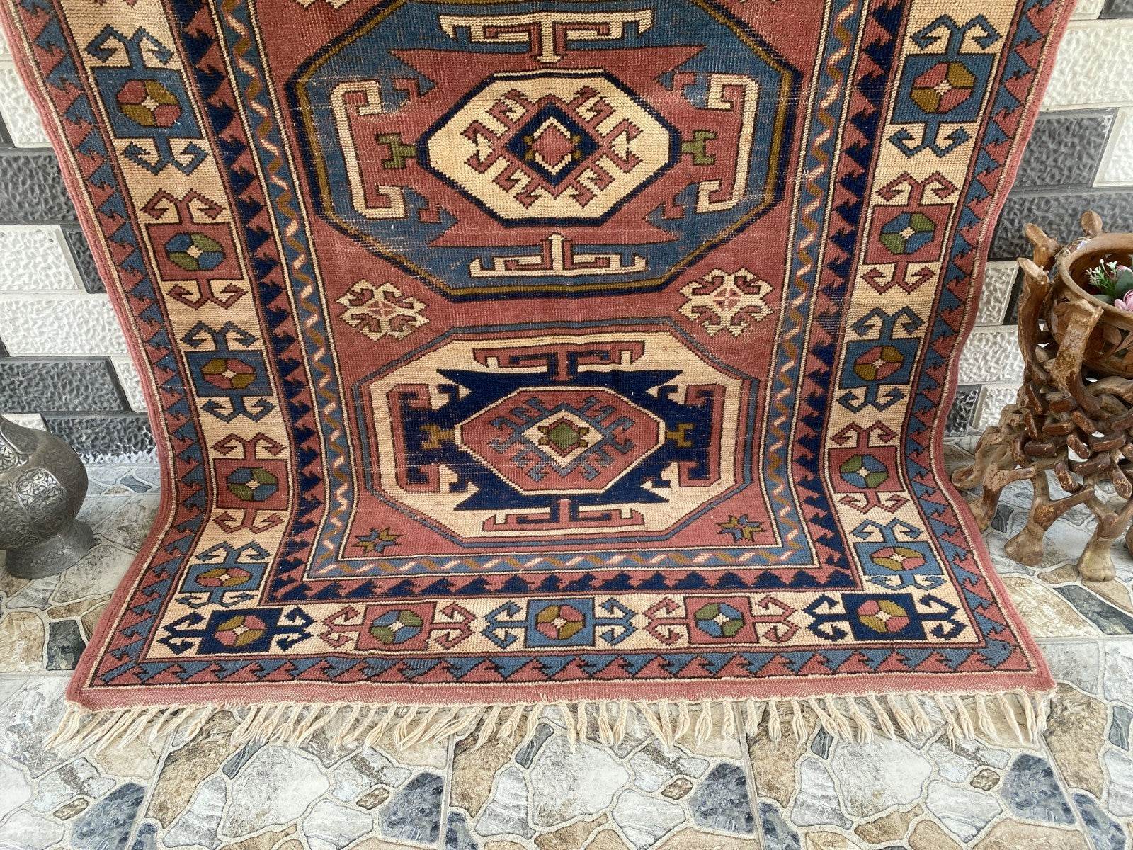 Vintage Turkish Rug | 5.3 x 7.9 ft Hand-Knotted Wool Faded Pastel Anatolian Area
