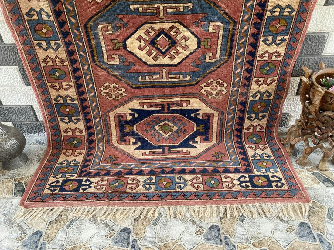 Vintage Turkish Rug | 5.3 x 7.9 ft Hand-Knotted Wool Faded Pastel Anatolian Area