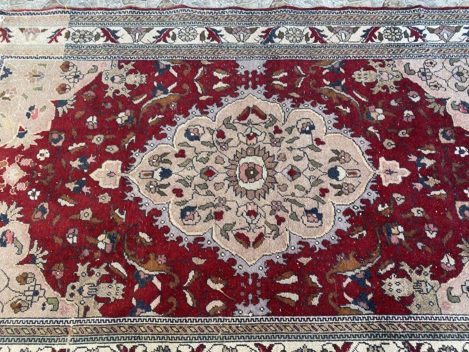 Vintage Turkish Wool Rug, Antique Red Hand-Knotted Oushak Anatolian 1970s 4x6