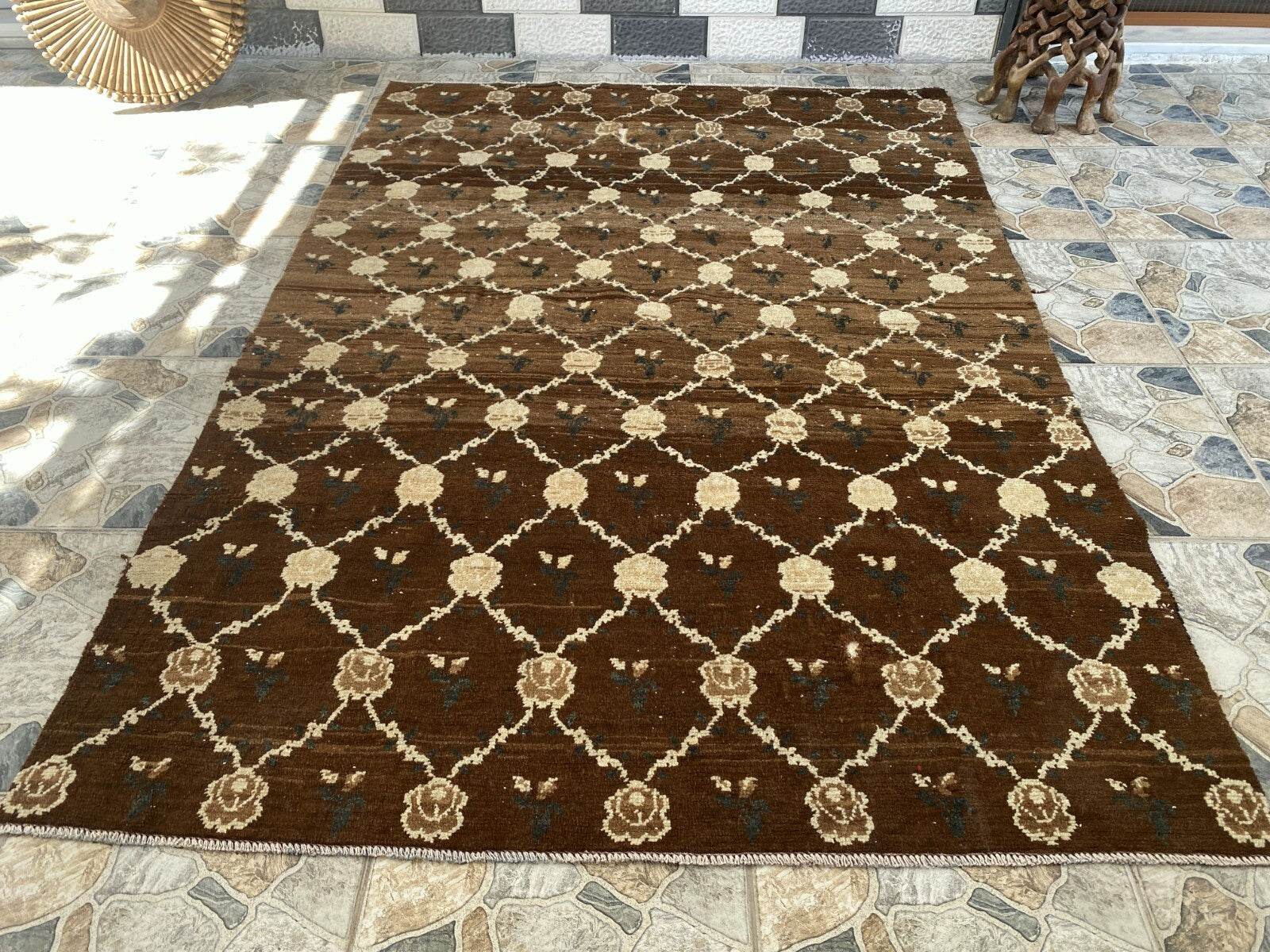 Vintage Kurdish Oushak Rug, 1980s Turkish Anatolian Hand-Knotted Wool Runner Rug