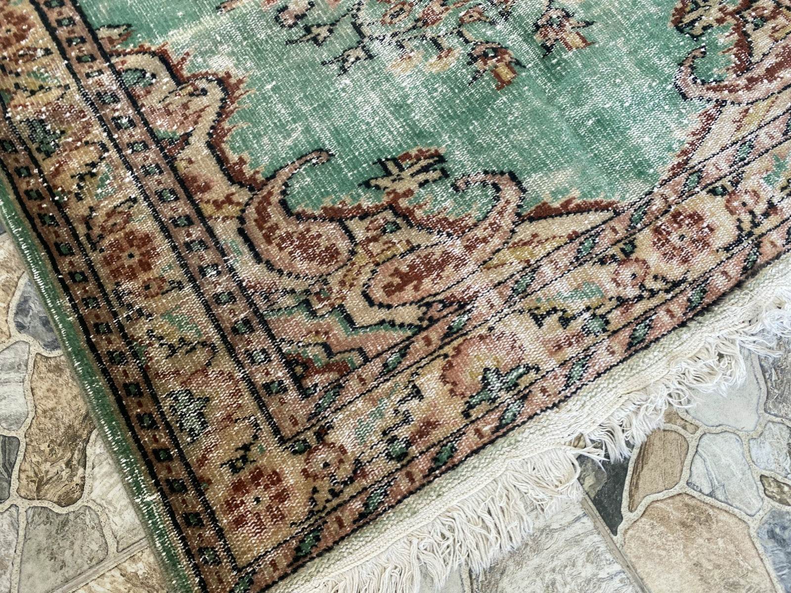 Vintage Hand-Knotted Wool Rug | 5.1 x 8.0 ft Anatolian Area Carpet Faded Rustic