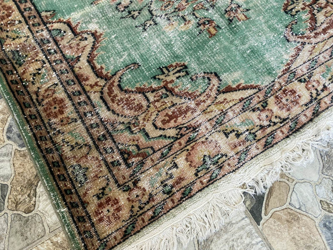 Vintage Hand-Knotted Wool Rug | 5.1 x 8.0 ft Anatolian Area Carpet Faded Rustic