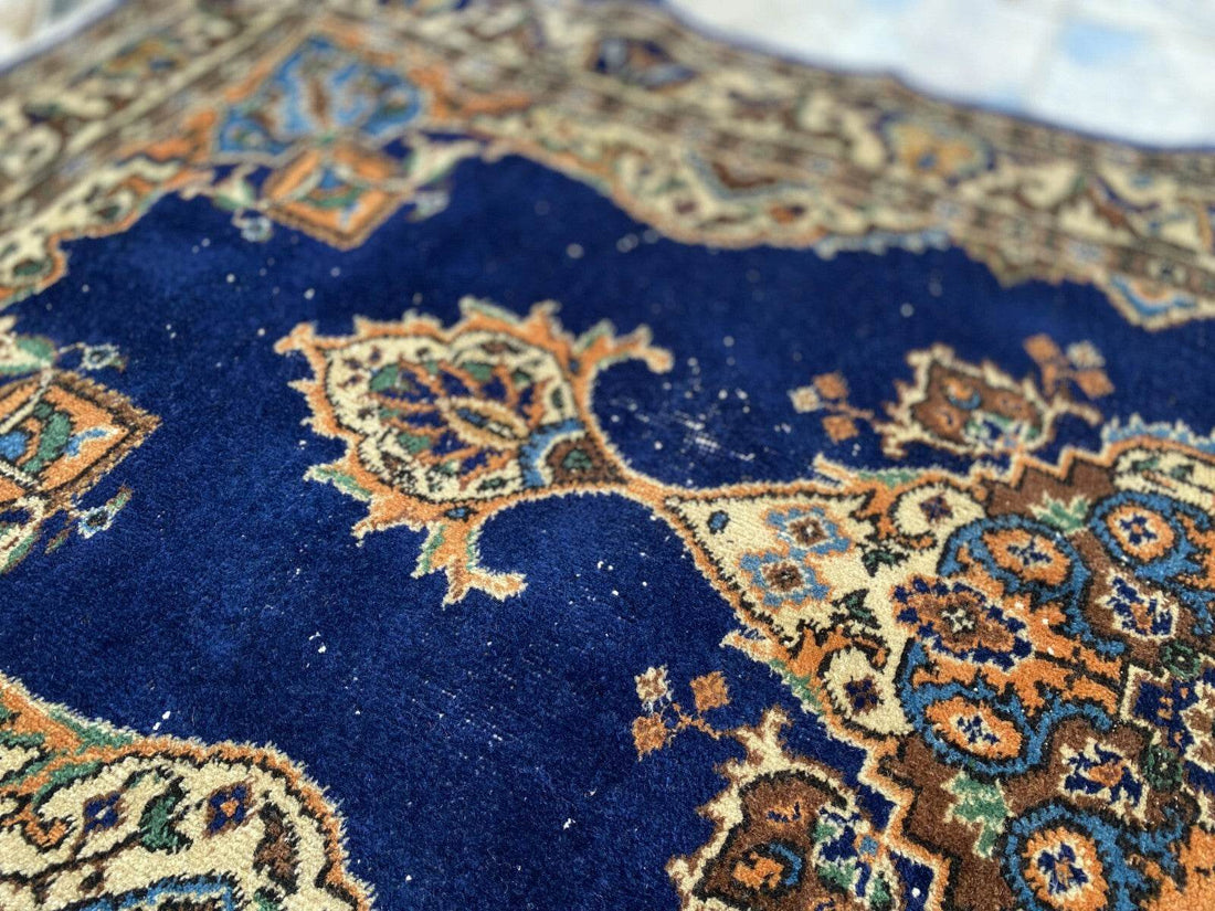 Vintage Turkish Oushak Rug, 4 x 7 ft Handmade Wool Antique Tribal Area Wool Rug