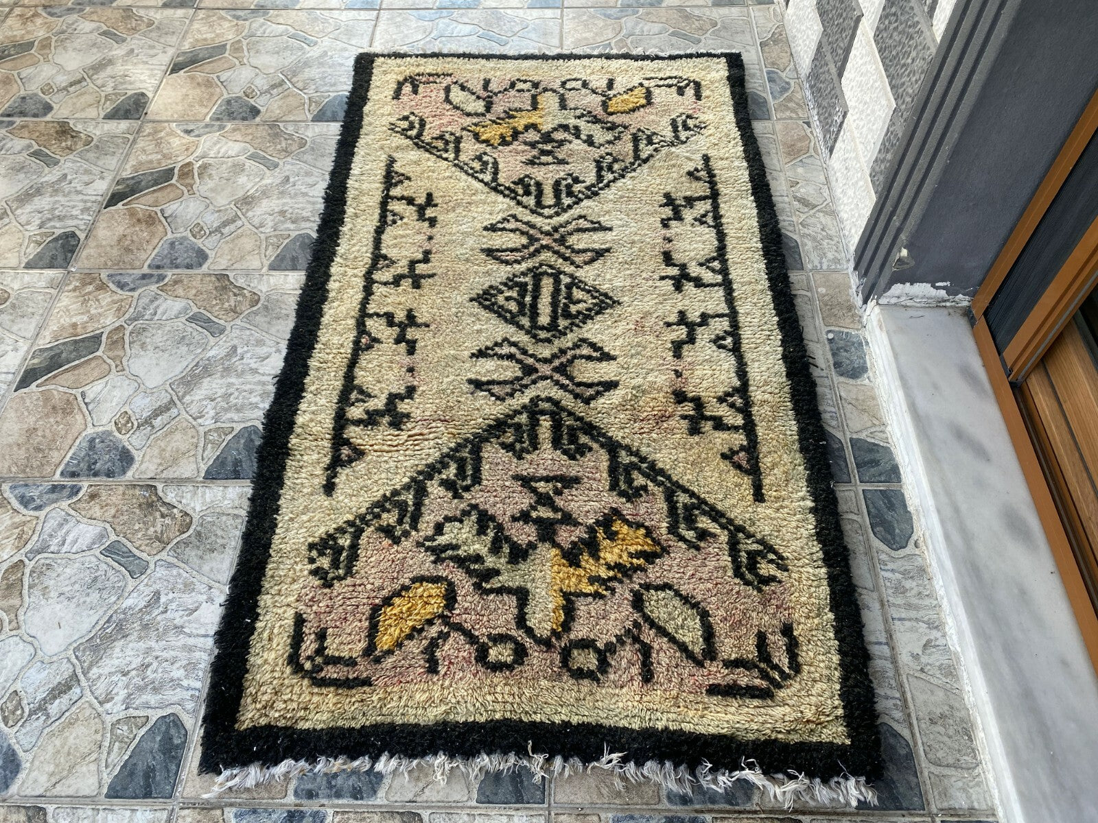 Geometric Kurdish Vintage Rug | Hand-Knotted Wool Area Oushak Carpet 2'10"x5'0"