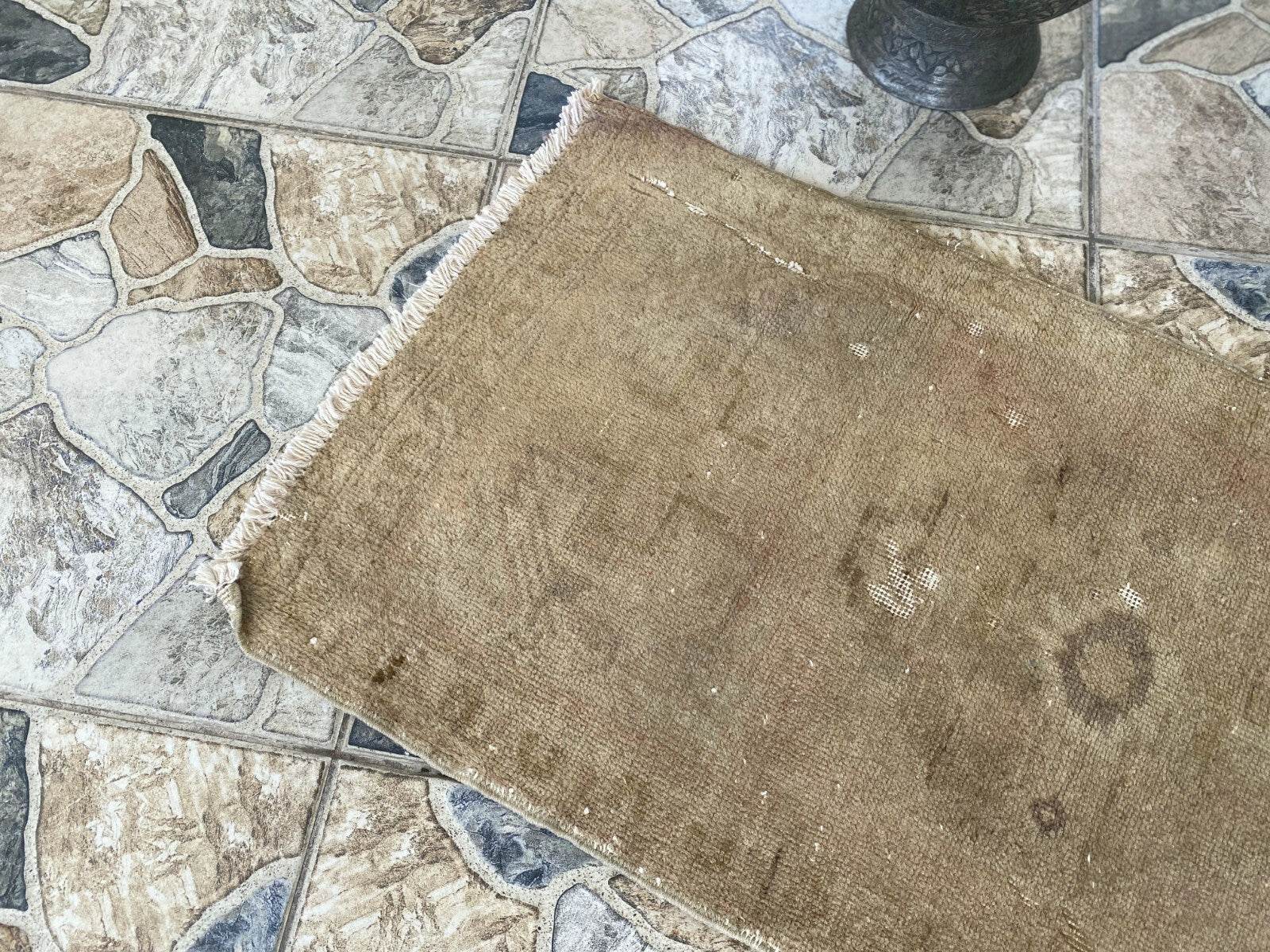 Faded Vintage Turkish Rug | 1960s Anatolian Handmade Wool | Neutral Earth Tones