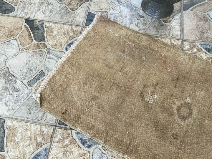 Faded Vintage Turkish Rug | 1960s Anatolian Handmade Wool | Neutral Earth Tones