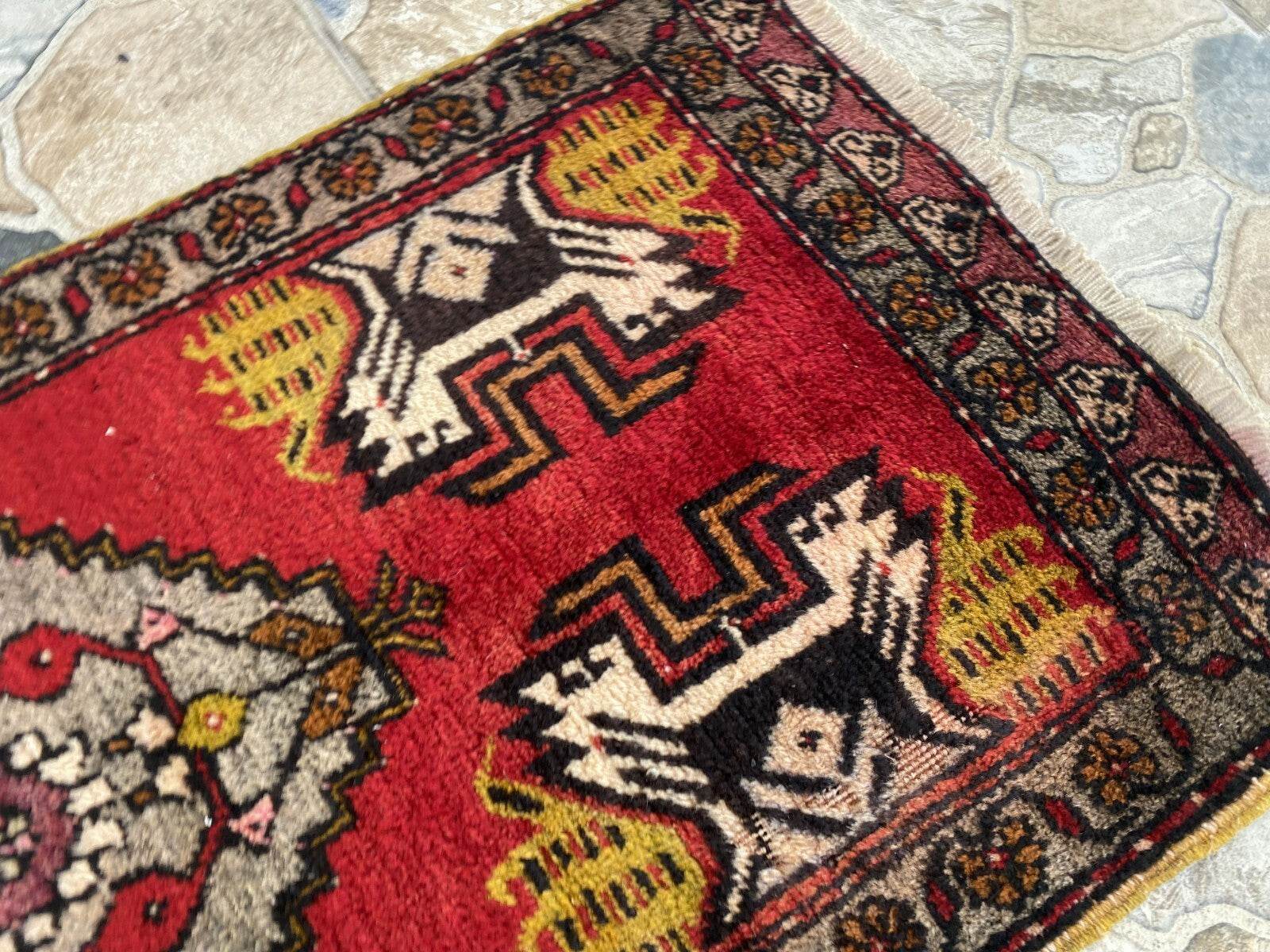 Vintage Rug | Small AntiqueWool Farmhouse Anatolian Handmade Turkish 1.7x3.5ft