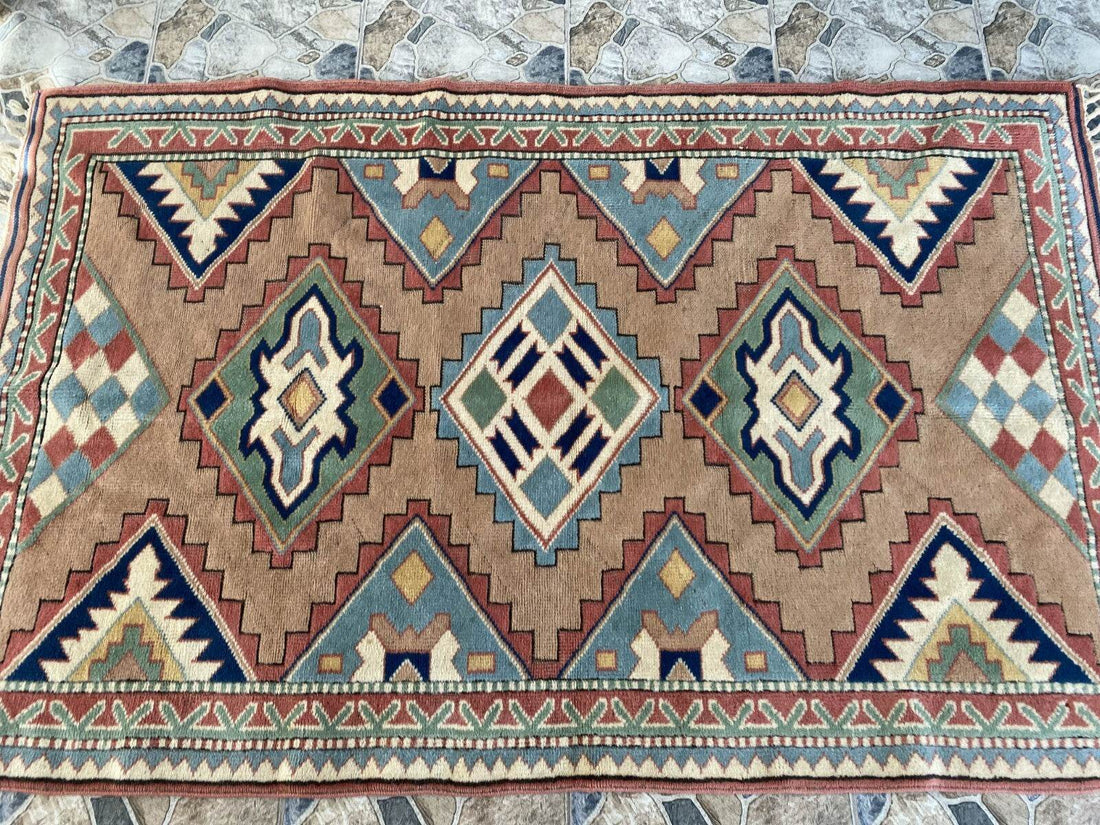 Vintage Kurdish Wool Rug - Handmade Bohemian Turkish Farmhouse Area Rug 4x7 ft