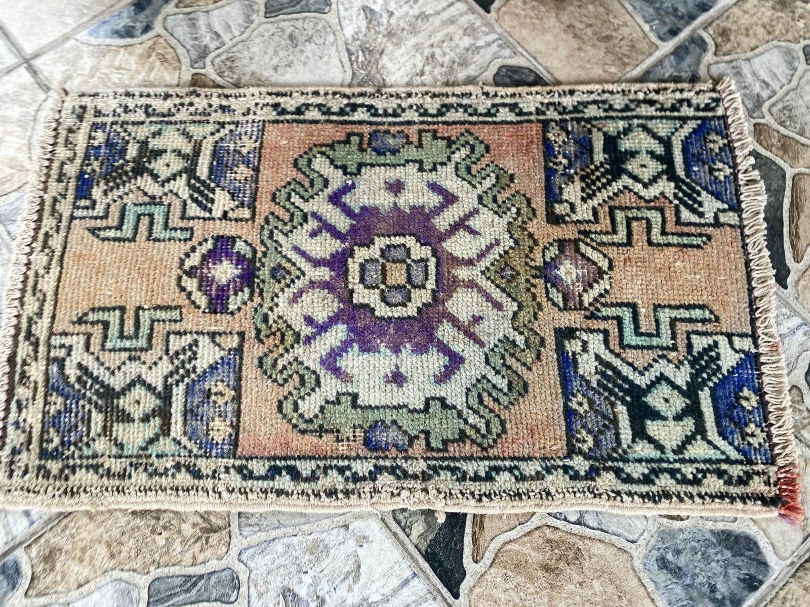 Handmade Turkish Vintage Rug | 1970s Tribal Wool Farmhouse Antique Small Carpet