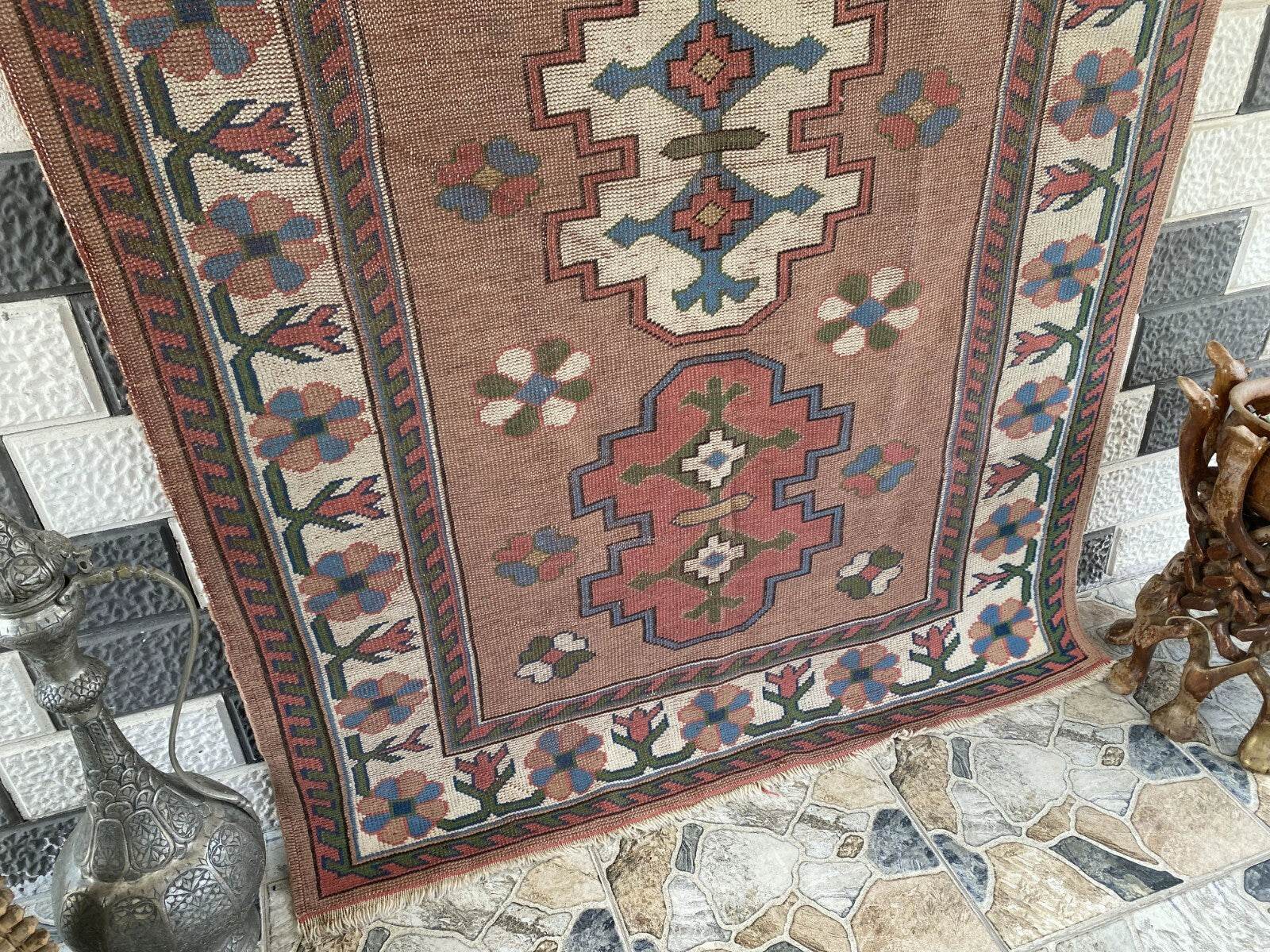 Turkish Kurdish Vintage Rug | 4.3 x 6.5 ft | Hand-knotted Anatolian Tribal Geometric