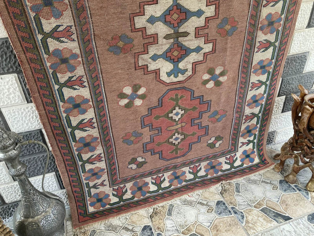 Turkish Kurdish Vintage Rug | 4.3 x 6.5 ft | Hand-knotted Anatolian Tribal Geometric