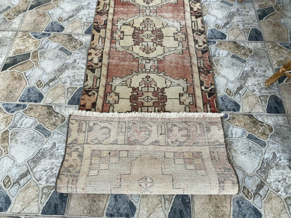 Vintage Rug | Wool Runner Antique Farmhouse Anatolian Handmade Turkish Rug 2x9ft