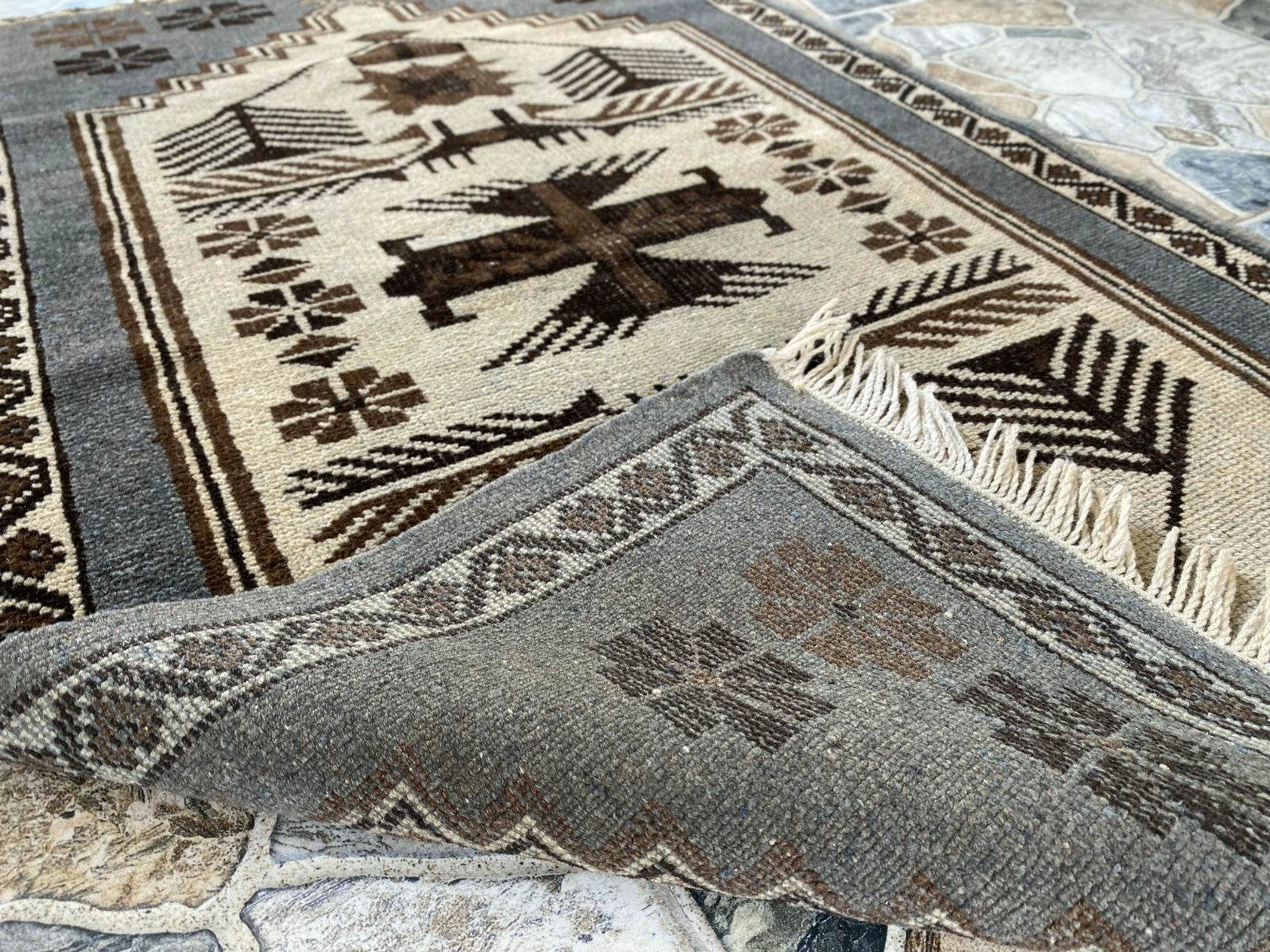 Vintage Turkish Rug | 2.5 x 3.9 ft Hand-Knotted Wool Rustic Distressed Anatolian