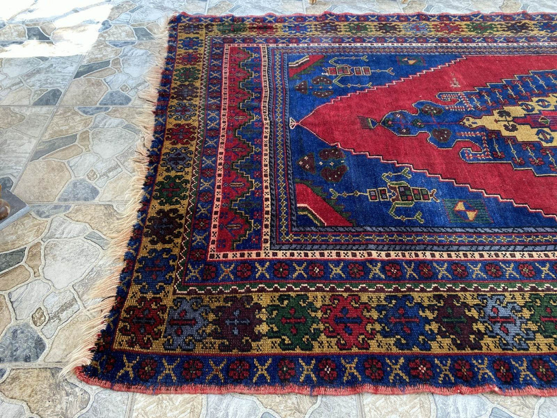 Vintage Rug | Wool Area Antique Farmhouse Anatolian Handmade Turkish Rug 5x9ft
