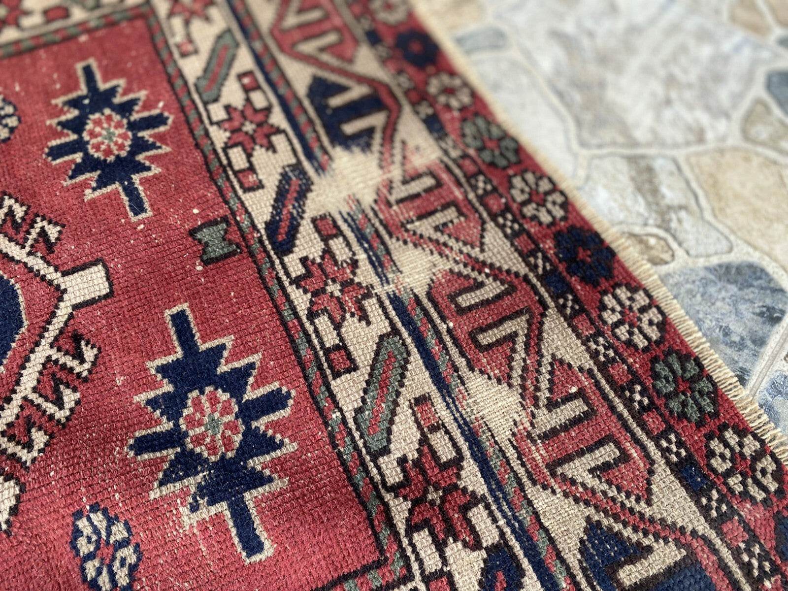 Vintage Caucasian Rug | 3.5x5 ft | Tribal Handmade Wool Rustic Farmhouse Carpet