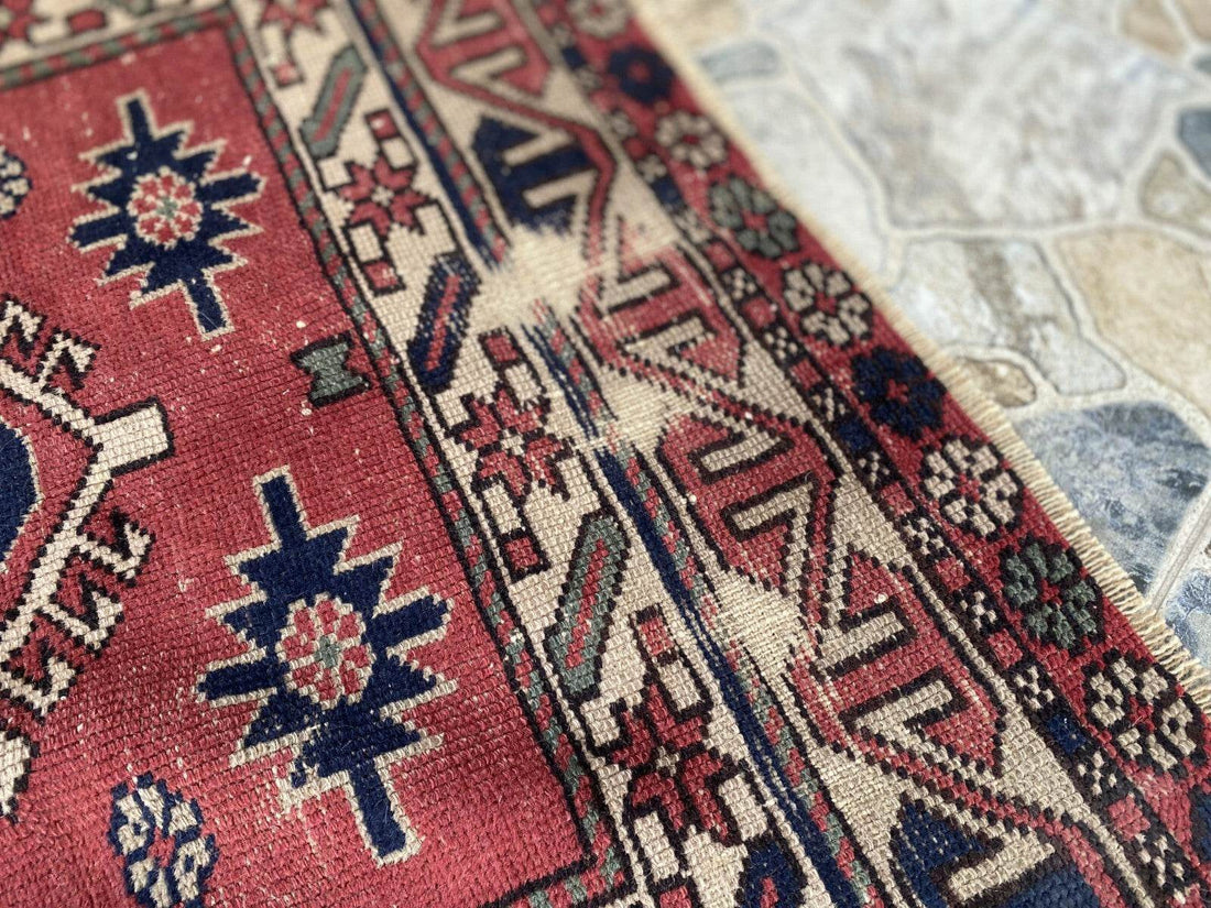 Vintage Caucasian Rug | 3.5x5 ft | Tribal Handmade Wool Rustic Farmhouse Carpet