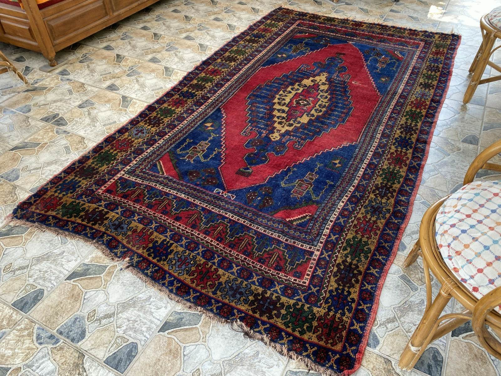 Vintage Rug | Wool Area Antique Farmhouse Anatolian Handmade Turkish Rug 5x9ft
