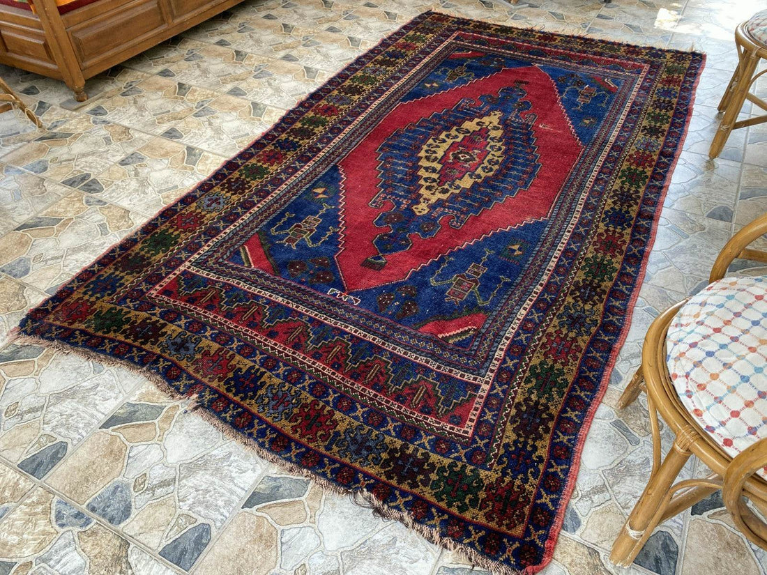 Vintage Rug | Wool Area Antique Farmhouse Anatolian Handmade Turkish Rug 5x9ft