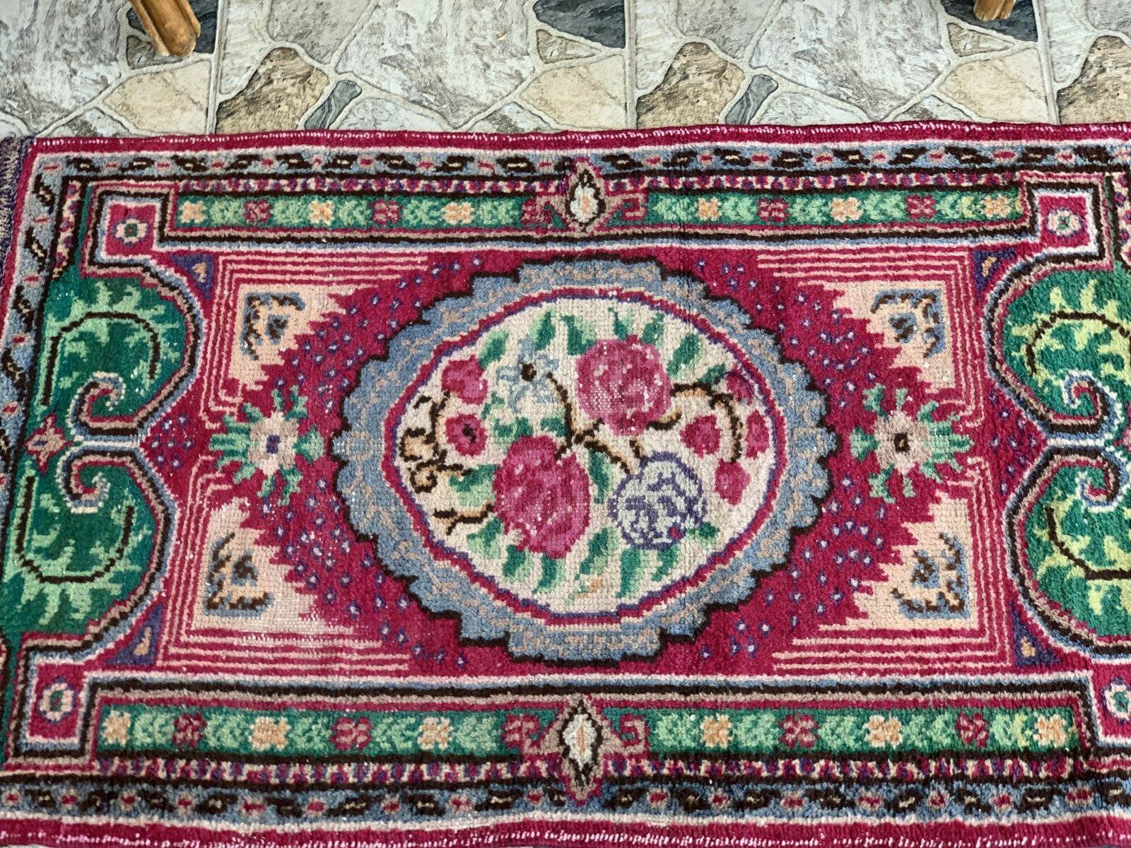 Small Turkish Vintage Oushak Rug Handmade Farmhouse Geometric Wool Rug 2.5x4.1ft