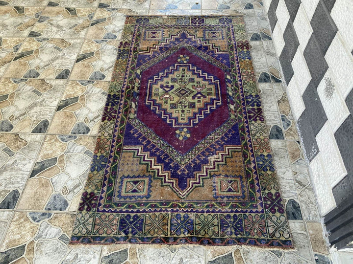 Geometric Oushak Vintage Turkish Rug Handmade Farmhouse Oriental Rug 3x6 ft