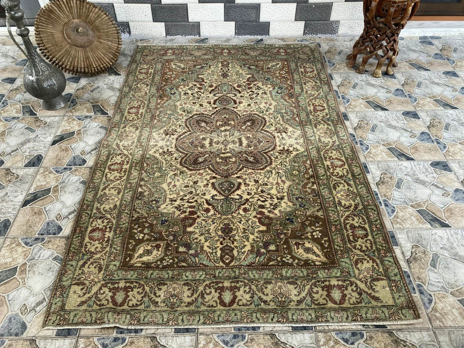 Vintage Turkish Rug,Geometric Farmhouse Antique Anatolian Village Rug 4.8x7.2 Ft