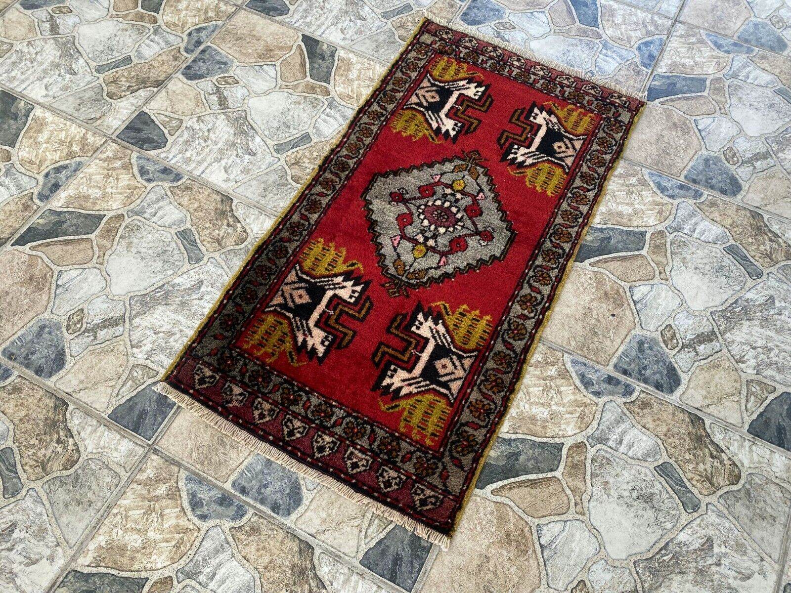 Vintage Rug | AntiqueWool Farmhouse Anatolian Handmade Turkish Small 1.7x3.5ft