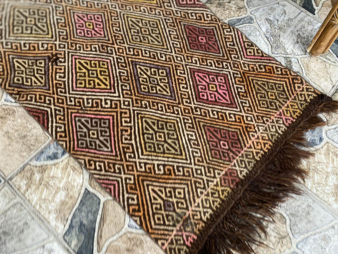 Vintage Turkish Oushak Rug, 1.8x3.7ft Red Handmade Wool Antique Tribal Small Rug