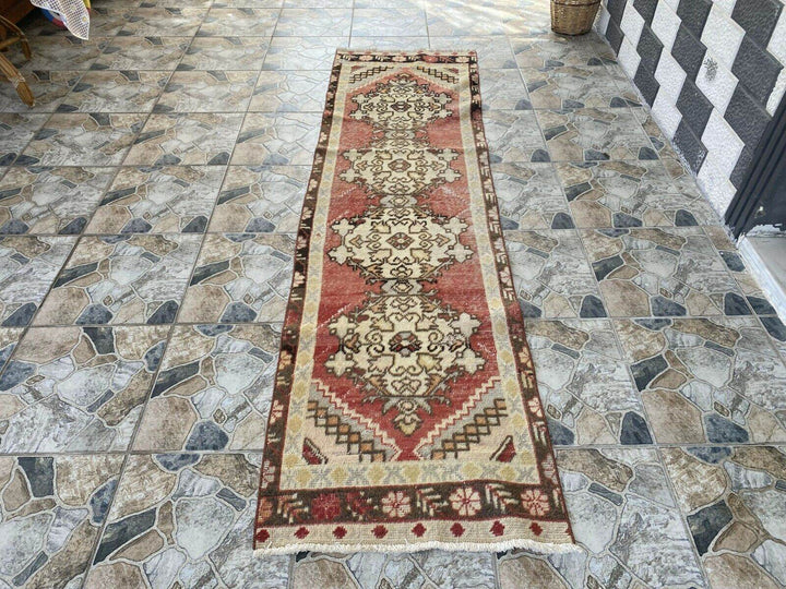 Vintage Rug | Antique Wool Farmhouse Anatolian Runner Handmade Turkish 2.4x8.9ft