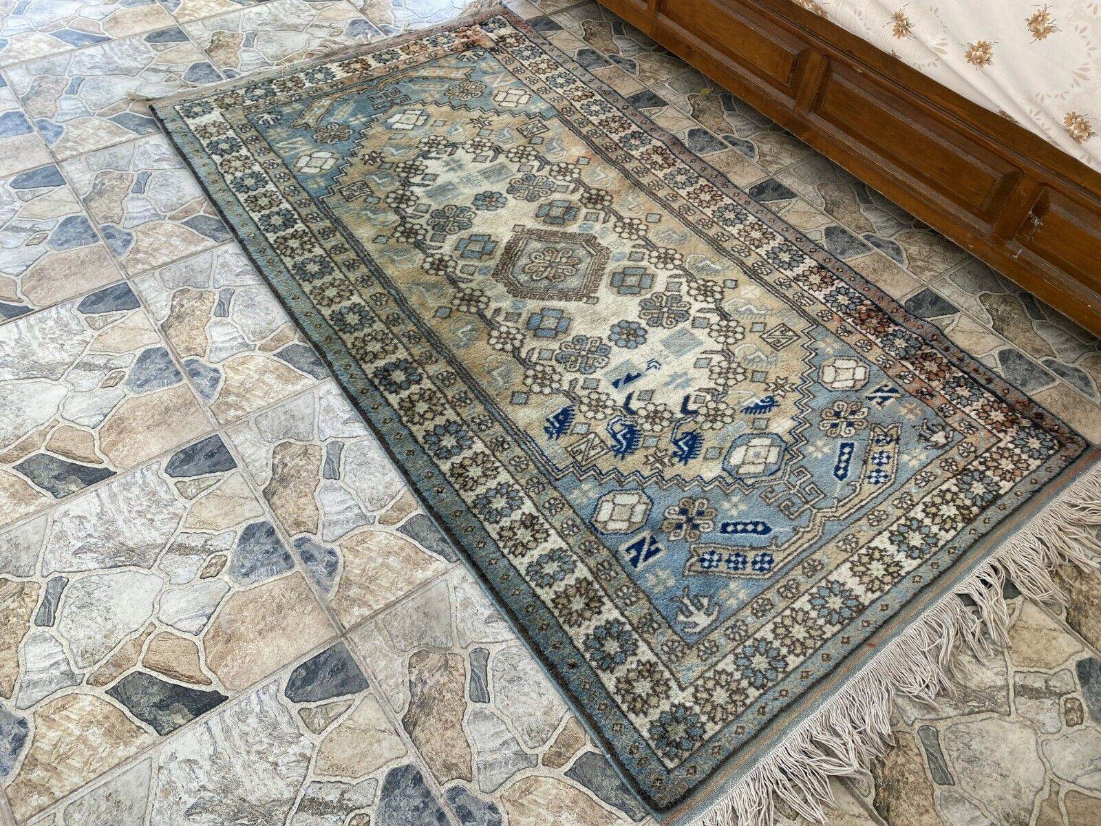 Vintage 1990s Turkish Oushak Rug | Geometric Handwoven Wool Carpet 3'5'' x 6'3''