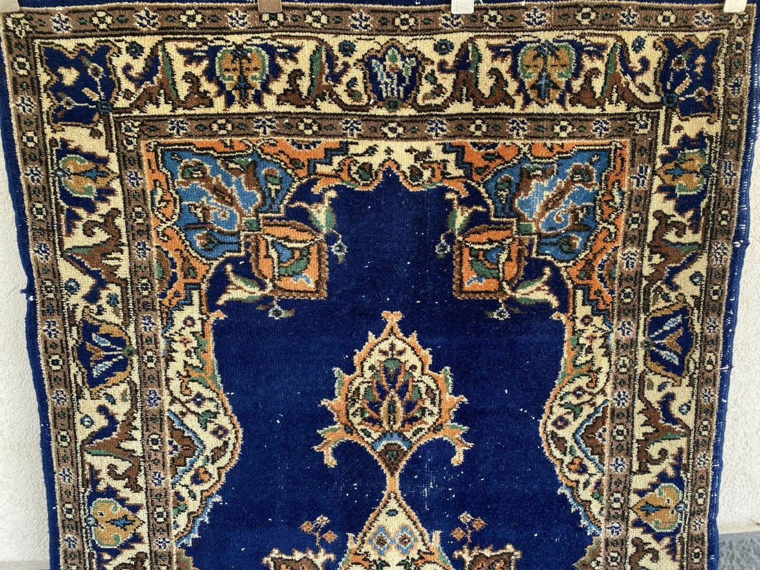 Vintage Turkish Oushak Rug, 4 x 7 ft Handmade Wool Antique Tribal Area Wool Rug