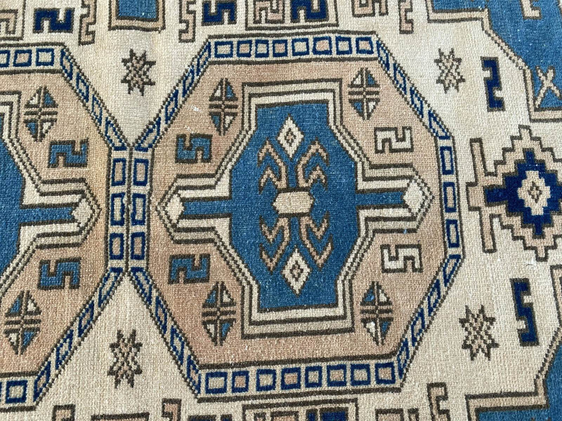 Vintage Turkish Wool Rug, Hand-Knotted Antique Geometric Oushak Small Runner 2x4
