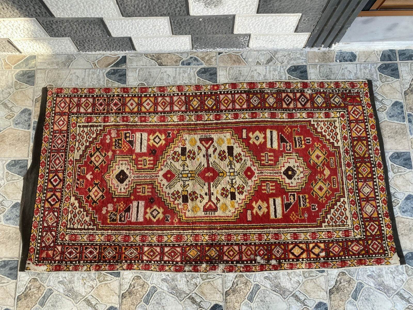 Vintage Oushak Turkish Rug, Antique Tribal Handmade Wool Farmhouse 1950s 2.8x5.3