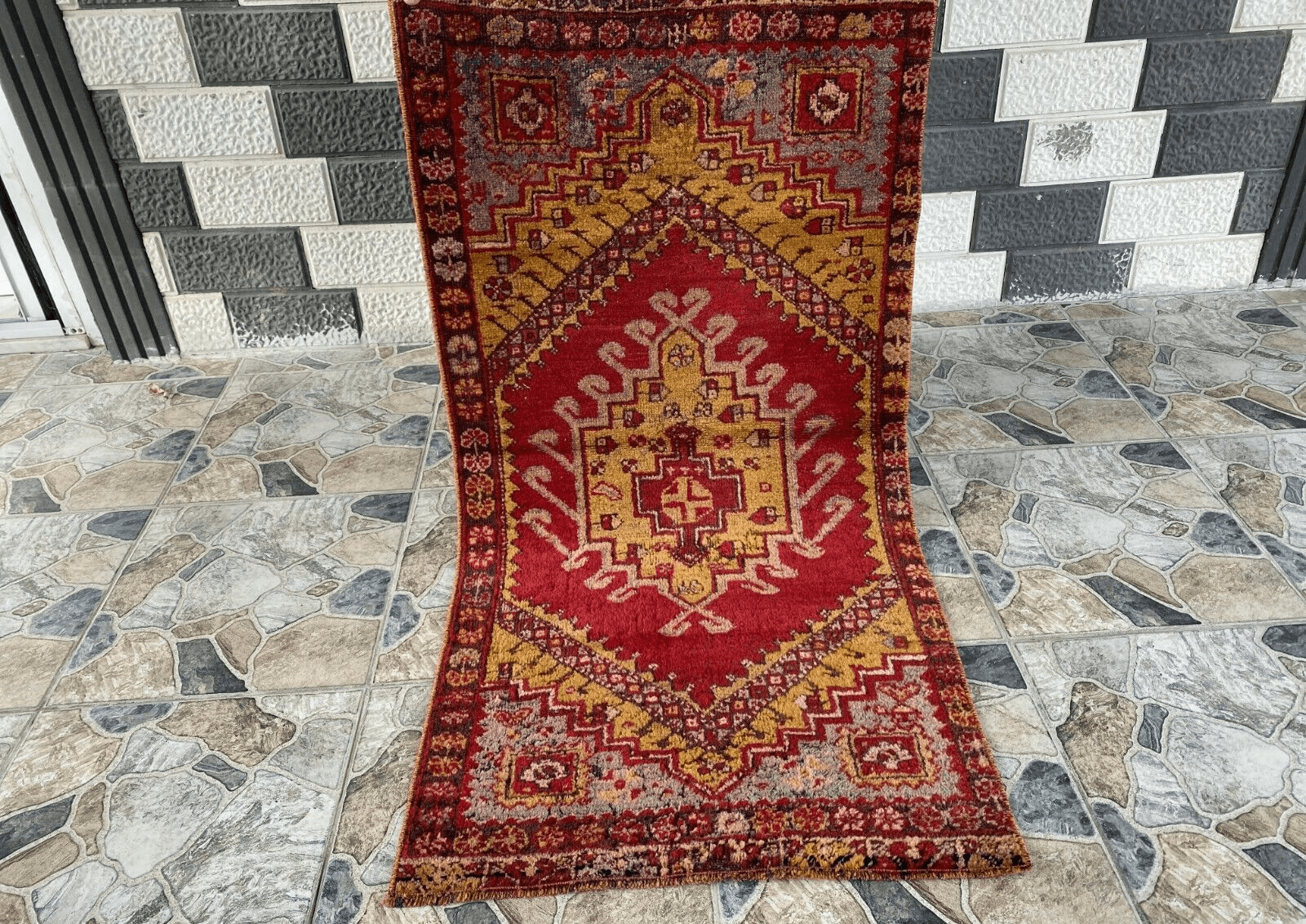 Handmade Turkish Vintage Rug | 1970s Wool Tribal Farmhouse Antique Small Carpet